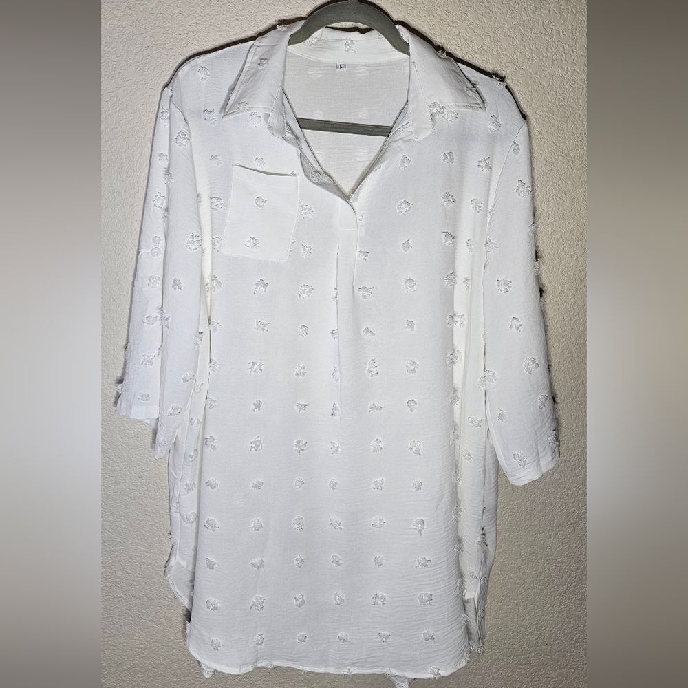 White Large Polka Dot Tunic Swimsuit Cover-up